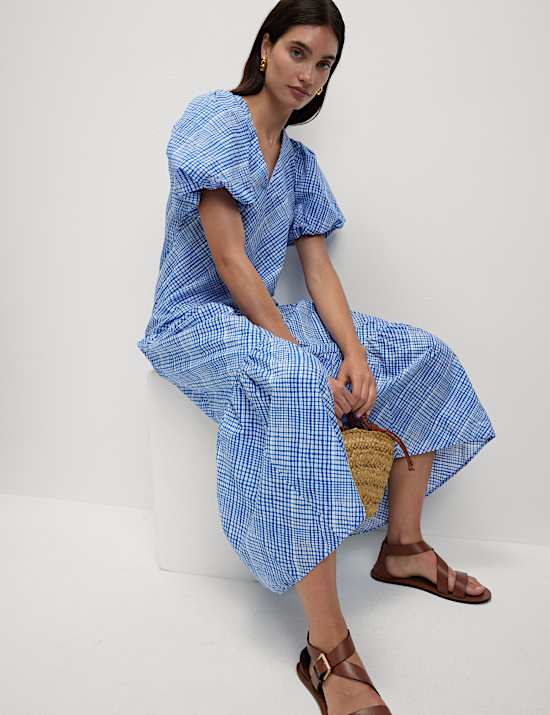 Pure Cotton Midi Relaxed Tiered Dress