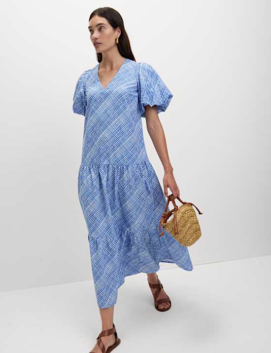 Pure Cotton Midi Relaxed Tiered Dress