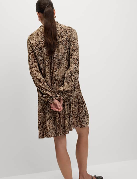 Printed Ruffle Mini Relaxed Smock Dress