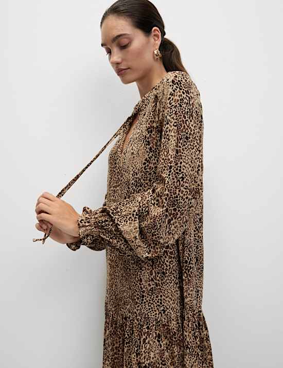 Printed Ruffle Mini Relaxed Smock Dress