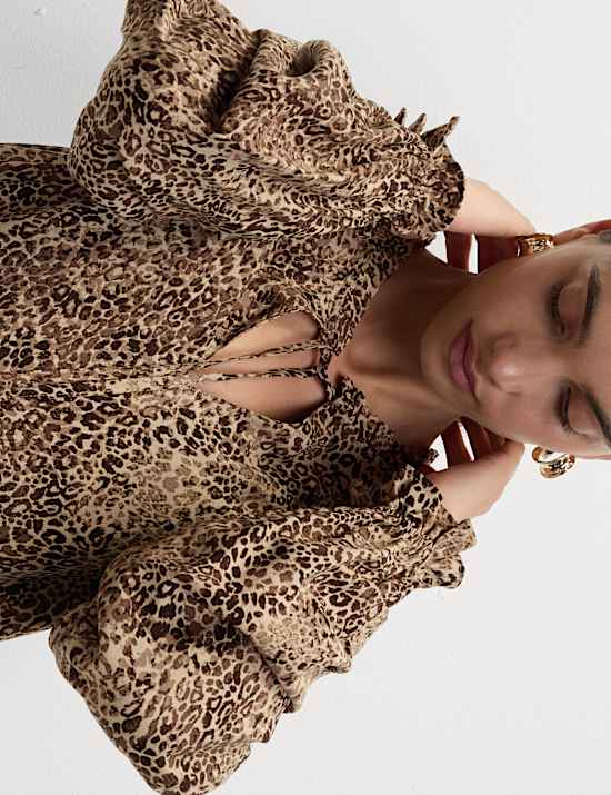 Printed Ruffle Mini Relaxed Smock Dress