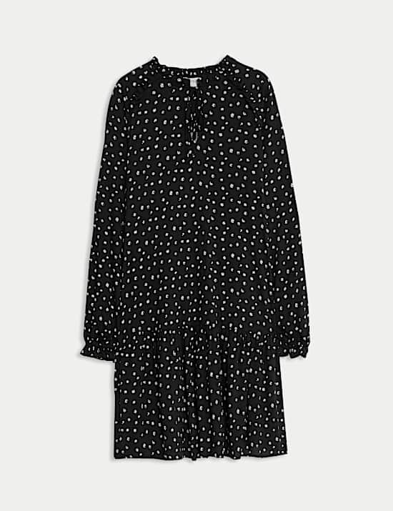 Printed Ruffle Mini Relaxed Smock Dress