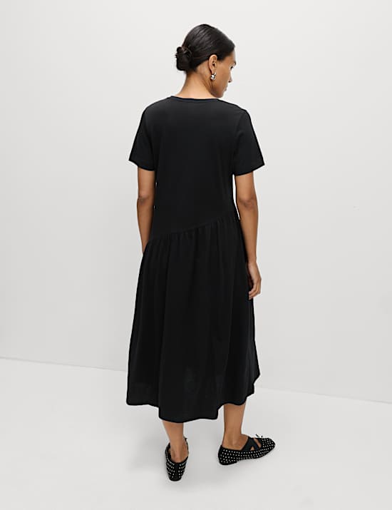 Pure Cotton Midi Drop Waist T-Shirt Dress