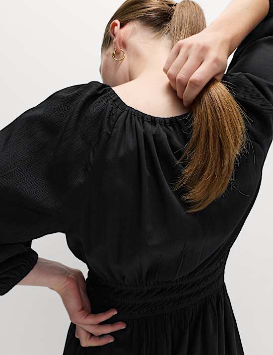 V-Neck Tie Detail Midi Waisted Dress