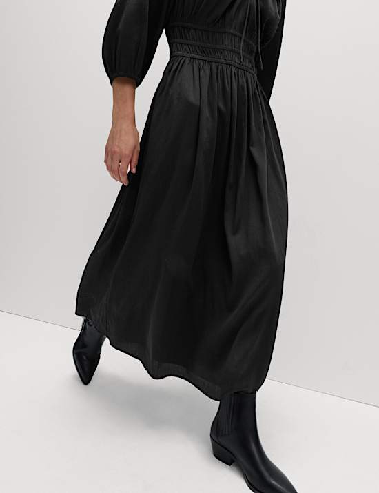 V-Neck Tie Detail Midi Waisted Dress