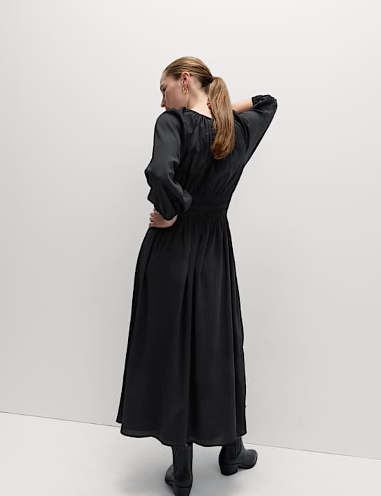 V-Neck Tie Detail Midi Waisted Dress