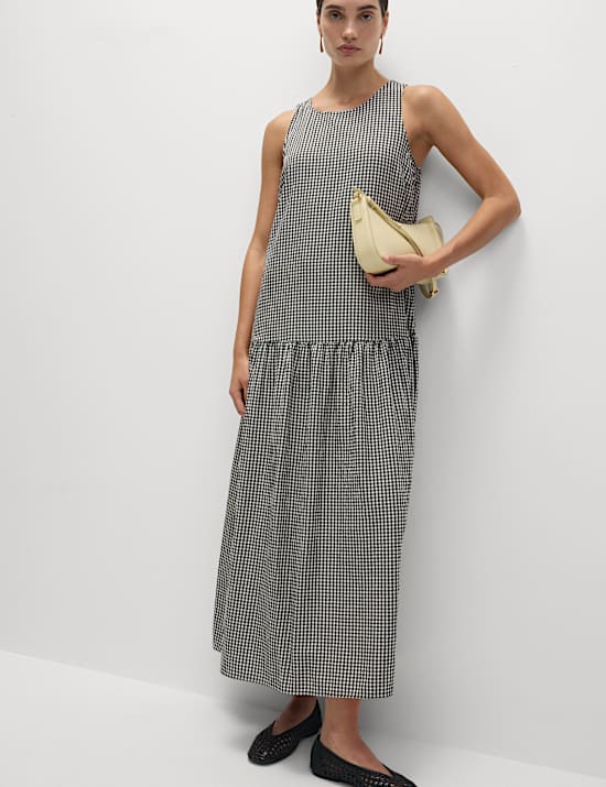 Midaxi-Kleid mit tiefer Taille und Karomuster