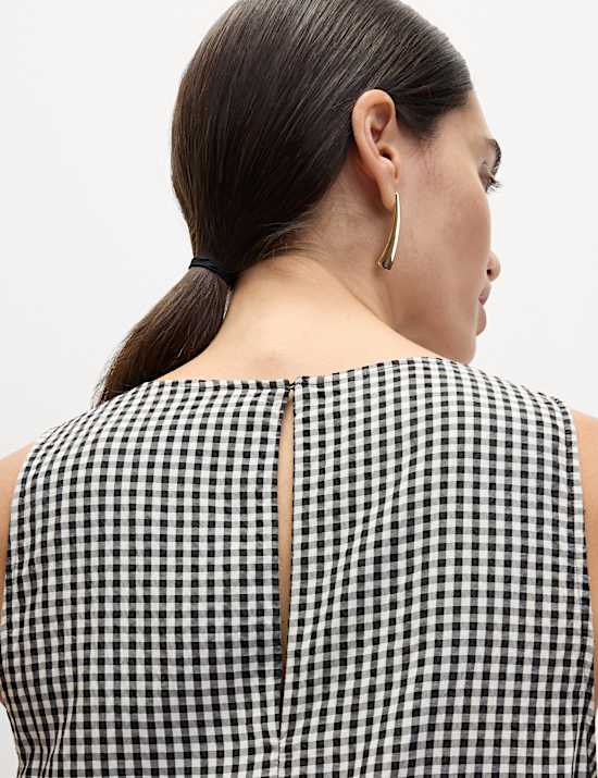 Midaxi-Kleid mit tiefer Taille und Karomuster