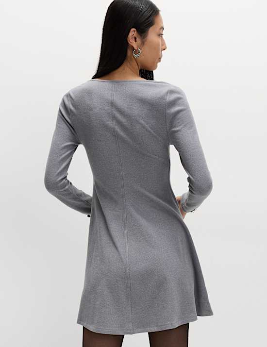 Jersey Cosy Scoop Neck Mini Skater Dress
