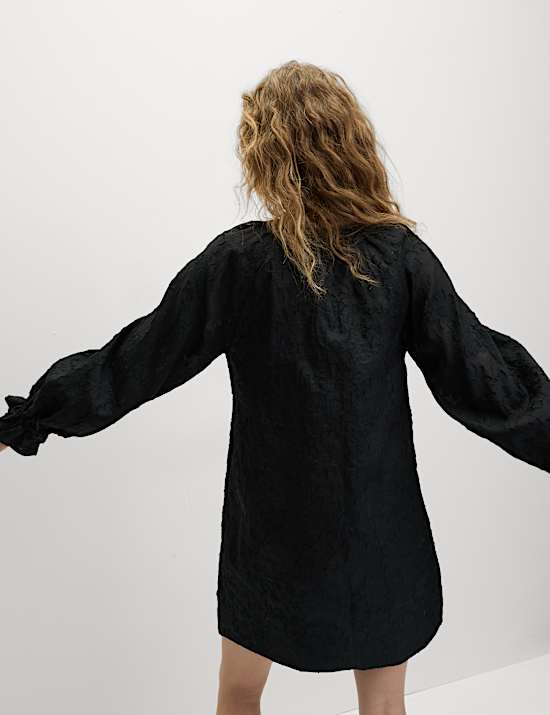 Floral Textured Mini Relaxed Shift Dress