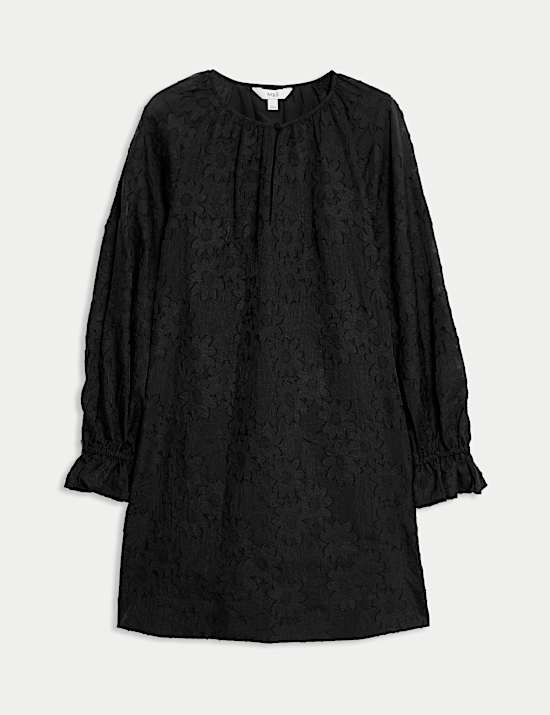 Floral Textured Mini Relaxed Shift Dress