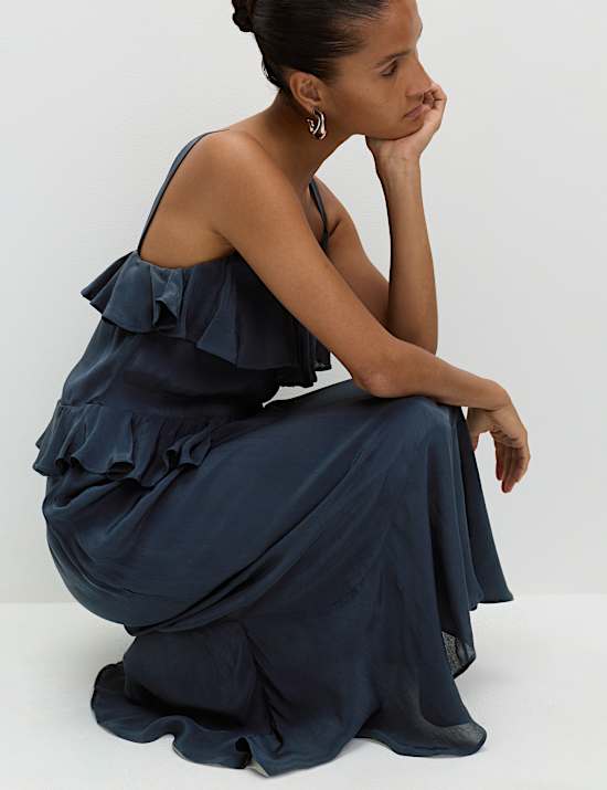 Sweetheart Neckline Ruffle Midi Cami Dress