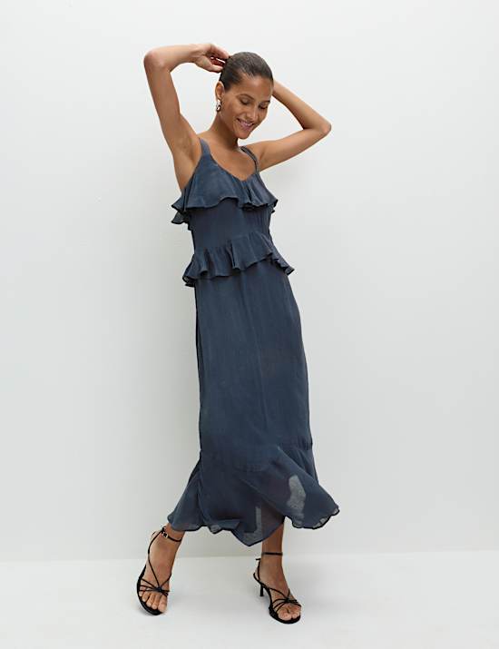 Sweetheart Neckline Ruffle Midi Cami Dress
