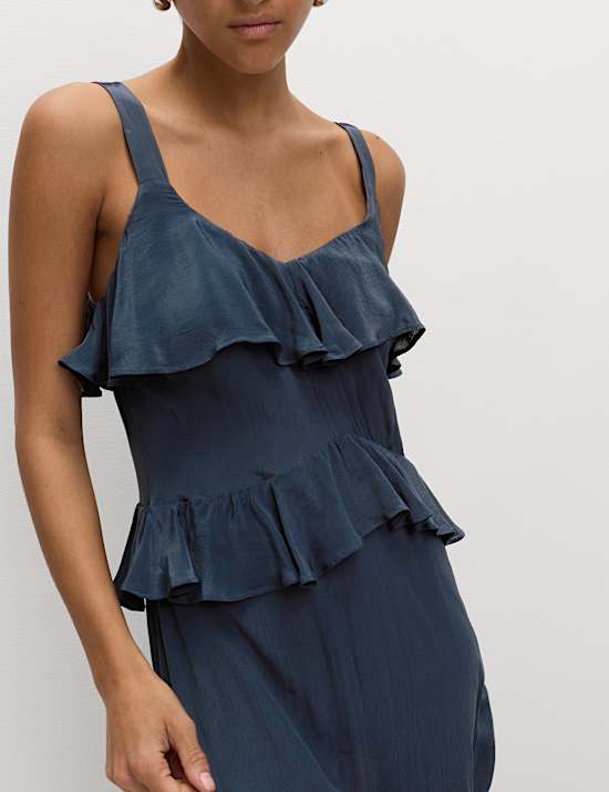 Sweetheart Neckline Ruffle Midi Cami Dress