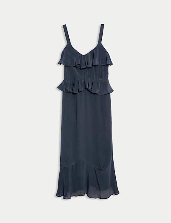 Sweetheart Neckline Ruffle Midi Cami Dress