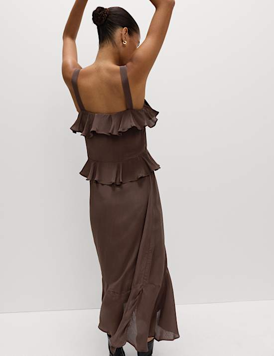 Midi-hemdjurk met hartvormige halslijn en ruches