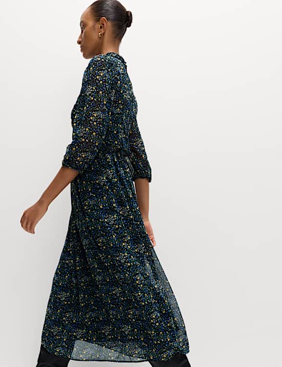 Ditsy Floral Ruched Midaxi Waisted Dress