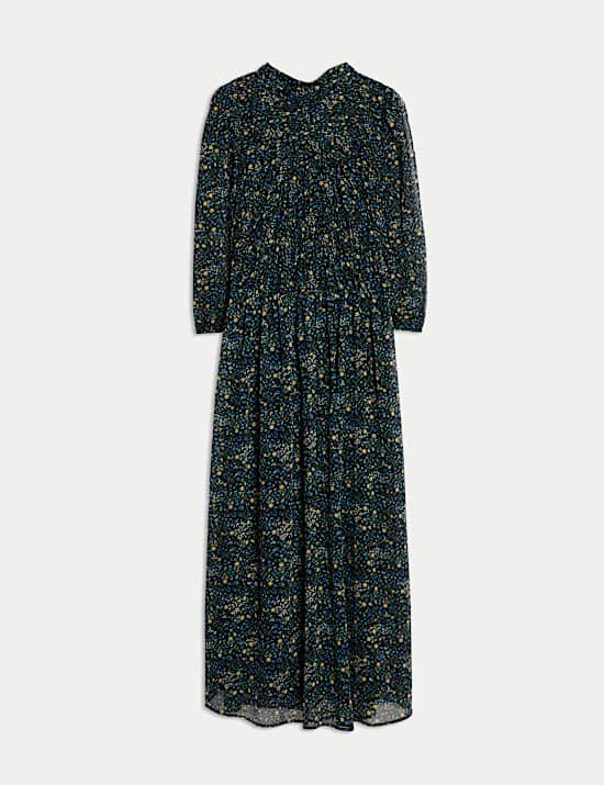 Tailliertes Midaxi-Kleid mit Rüschen und Blümchenmuster