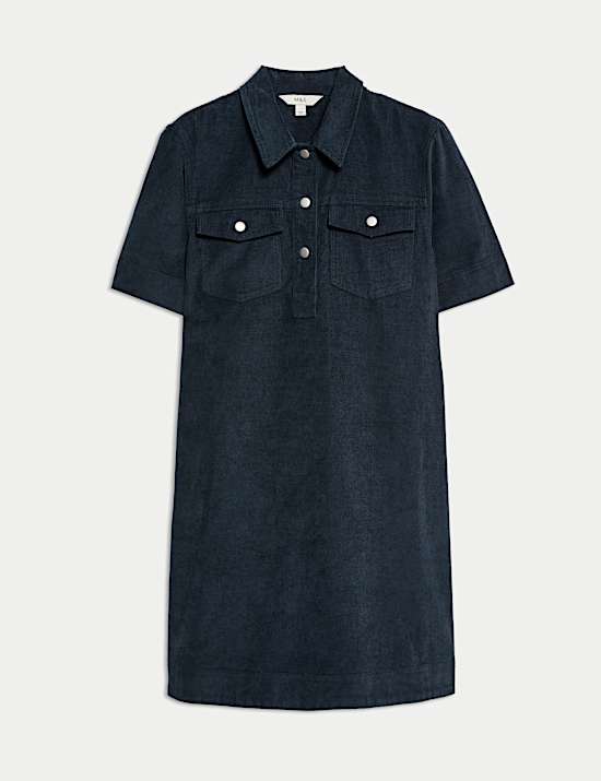 Cotton Rich Cord Collared Mini Shirt Dress