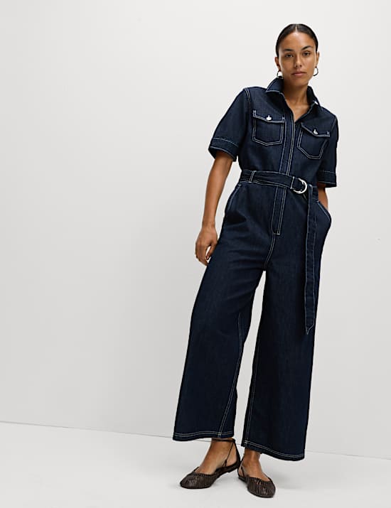 Mono multiusos denim de pernera ancha con cinturón
