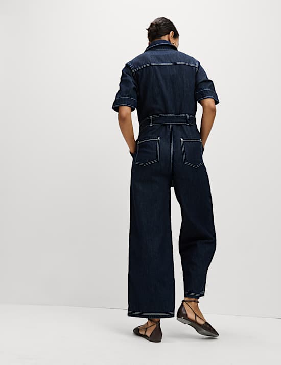 Mono multiusos denim de pernera ancha con cinturón