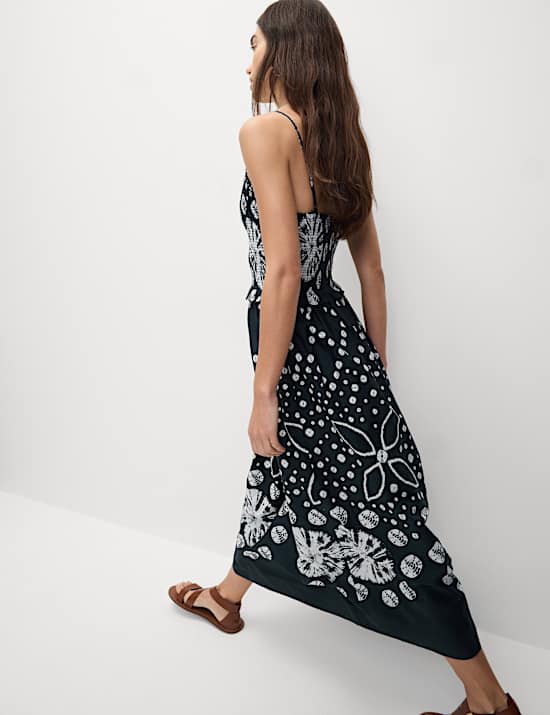 Pure Cotton Floral Midi Waisted Dress