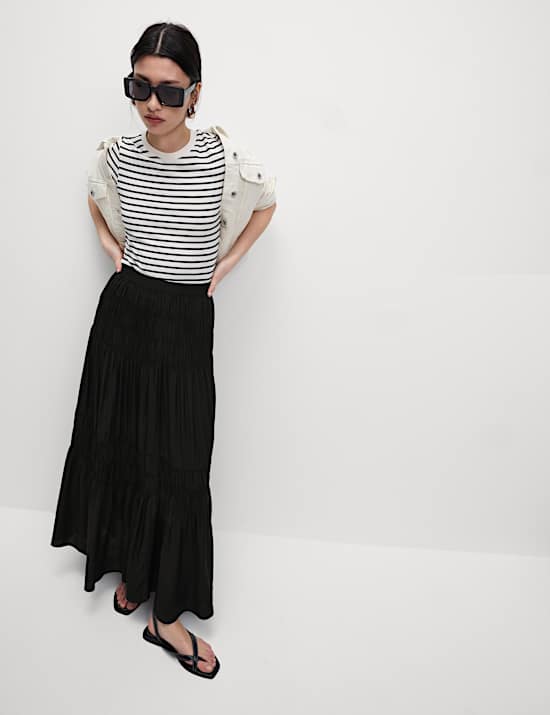 Shirred Midaxi Tiered Skirt