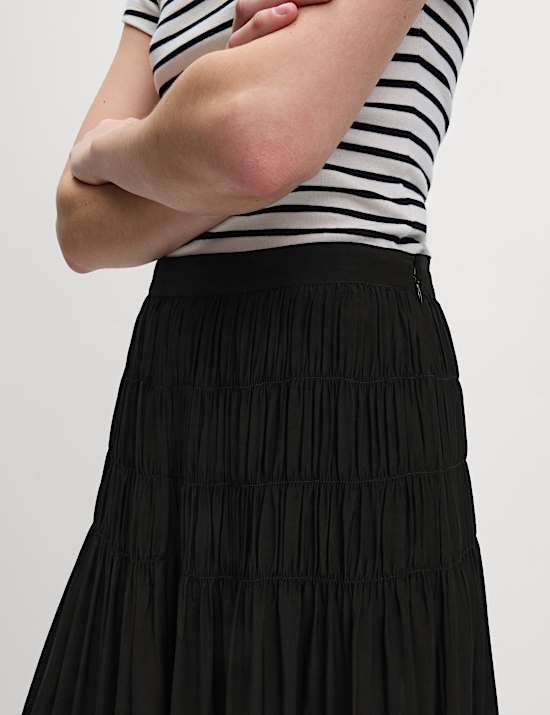 Shirred Midaxi Tiered Skirt