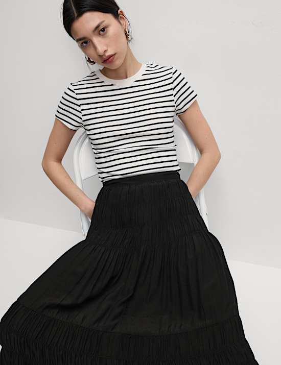 Shirred Midaxi Tiered Skirt