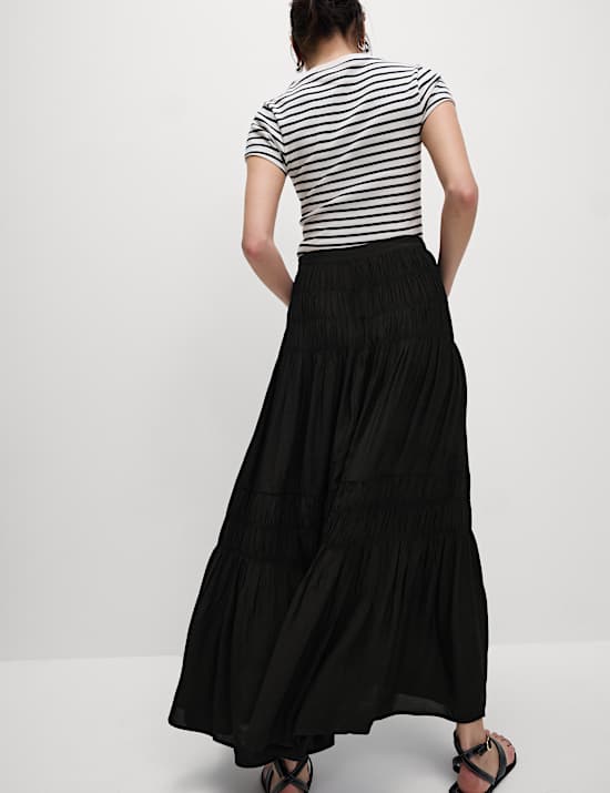 Shirred Midaxi Tiered Skirt
