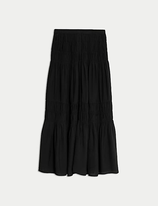 Shirred Midaxi Tiered Skirt