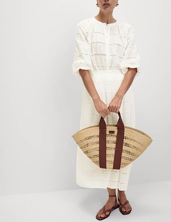 Midaxi sukně &aacute;čkov&eacute;ho střihu z čist&eacute; bavlny s v&yacute;&scaron;ivkou