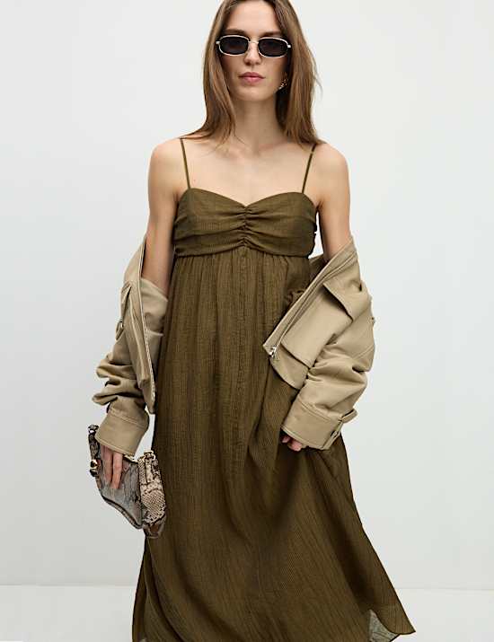 Μίντι-μάξι ριχτό φόρεμα με ανάγλυφη υφή και υψηλή περιεκτικότητα σε lyocell