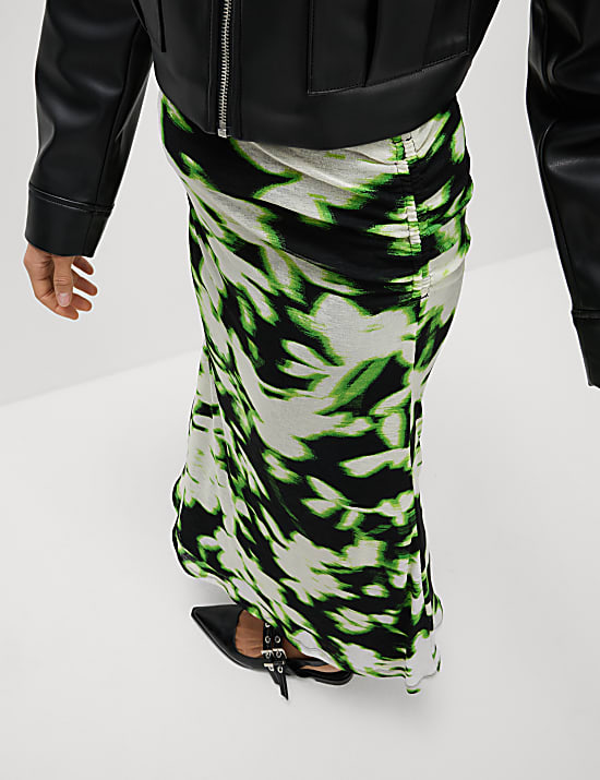 Jersey Printed Midi A-Line Skirt