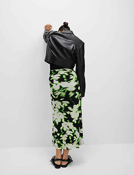 Jersey Printed Midi A-Line Skirt
