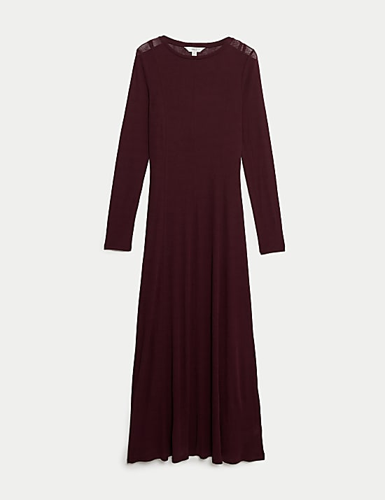 שמלת ג'רסי באורך מידי מבד מש ובגזרה ישרה וצמודה