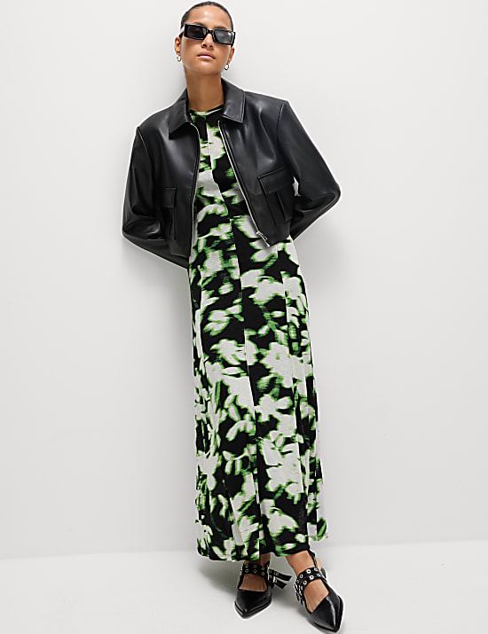 Mesh Jersey Floral Midi Column Dress