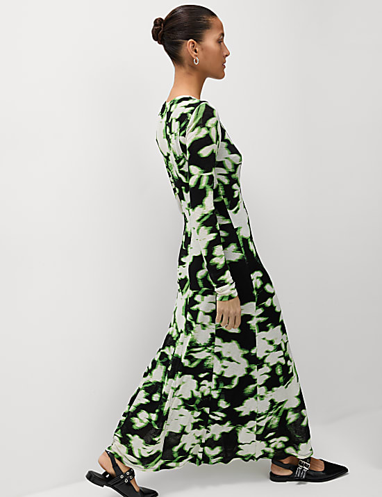 Mesh Jersey Floral Midi Column Dress