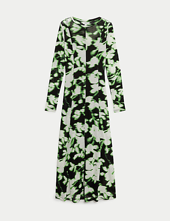 Mesh Jersey Floral Midi Column Dress