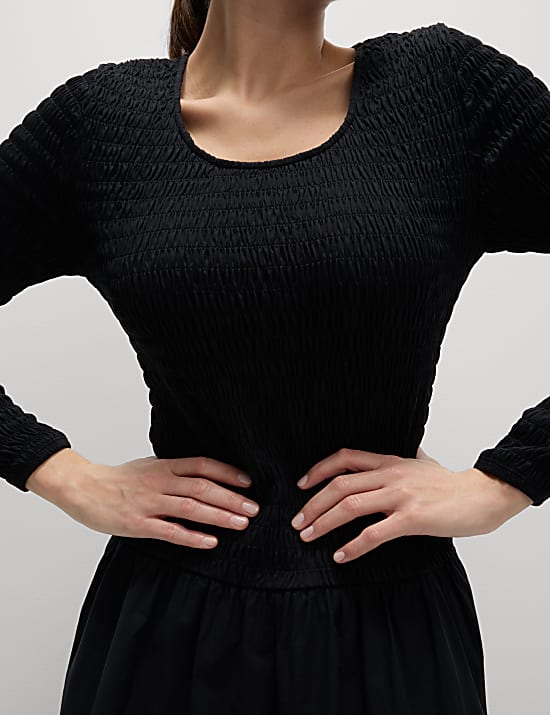 Pure Cotton Midi Drop Waist Dress