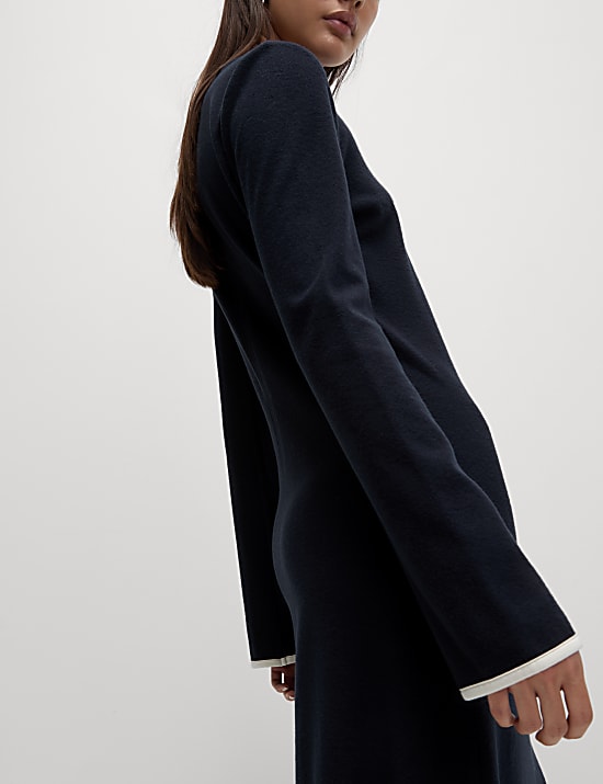 Jersey Round Neck Midi Column Dress