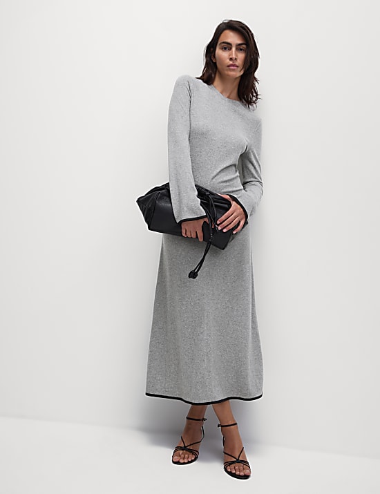 Jersey Round Neck Midi Column Dress