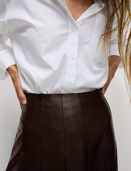 Leather Look Pleated Midaxi A-Line Skirt