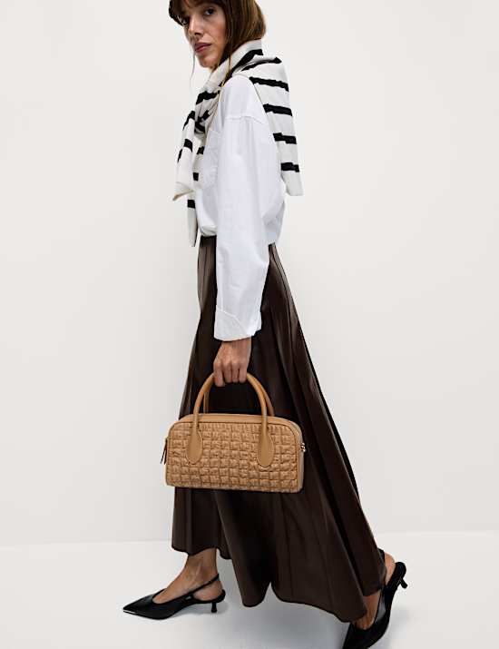 Leather Look Pleated Midaxi A-Line Skirt