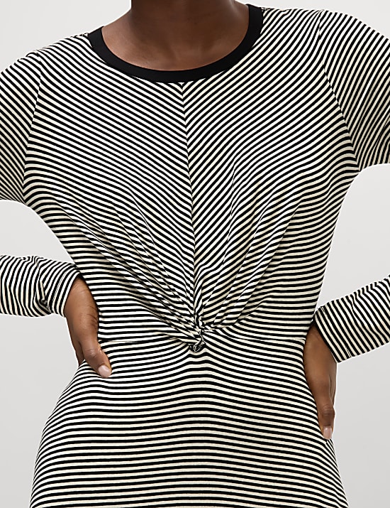 Jersey Round Neck Twist Front Midi Column Dress