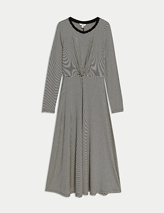 Jersey Round Neck Twist Front Midi Column Dress