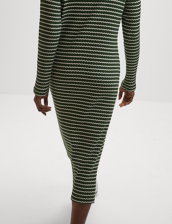 Cotton Blend Striped Midi Skater Dress