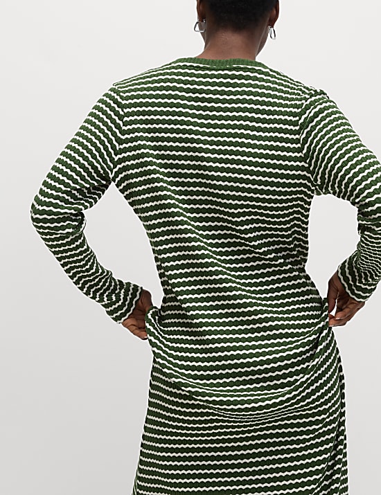 Cotton Blend Striped Midi Skater Dress