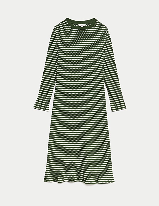 Cotton Blend Striped Midi Skater Dress