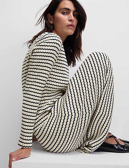 Cotton Blend Striped Midi Skater Dress